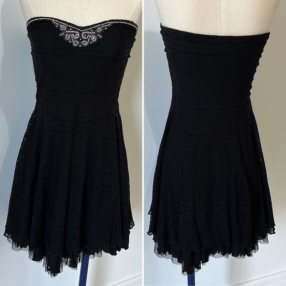 Free People Strapless Lace Beaded Mini Dress - M - Picture 6 of 16